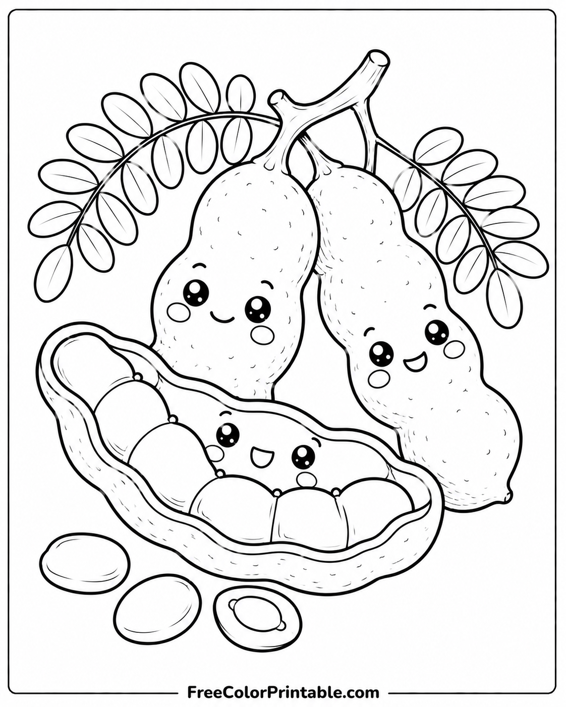 Kawaii tamarind pods coloring page Coloring Page — Free Printable — free printable coloring page